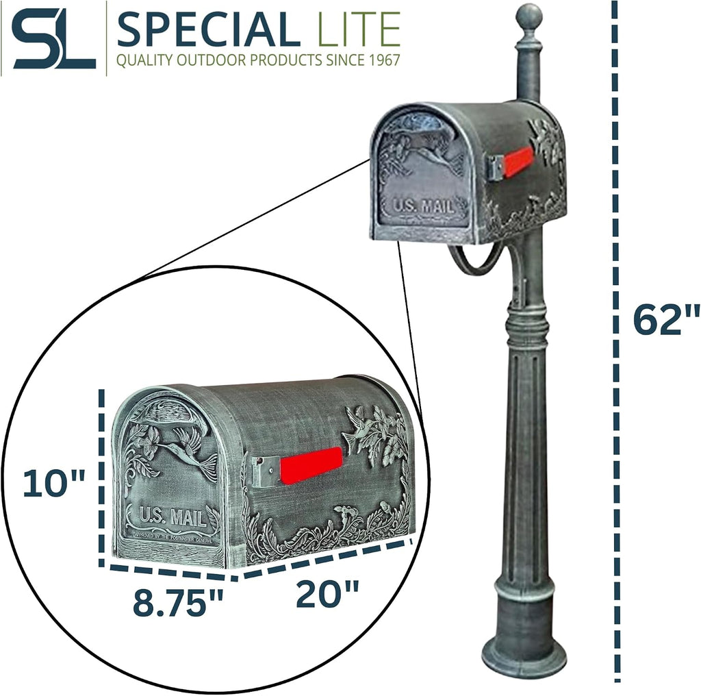 Special Lite Hummingbird Curbside Mailbox with Ashland Post - Verde Green Mailbox with Aluminum Post - SCB-1005_SPK600-VG
