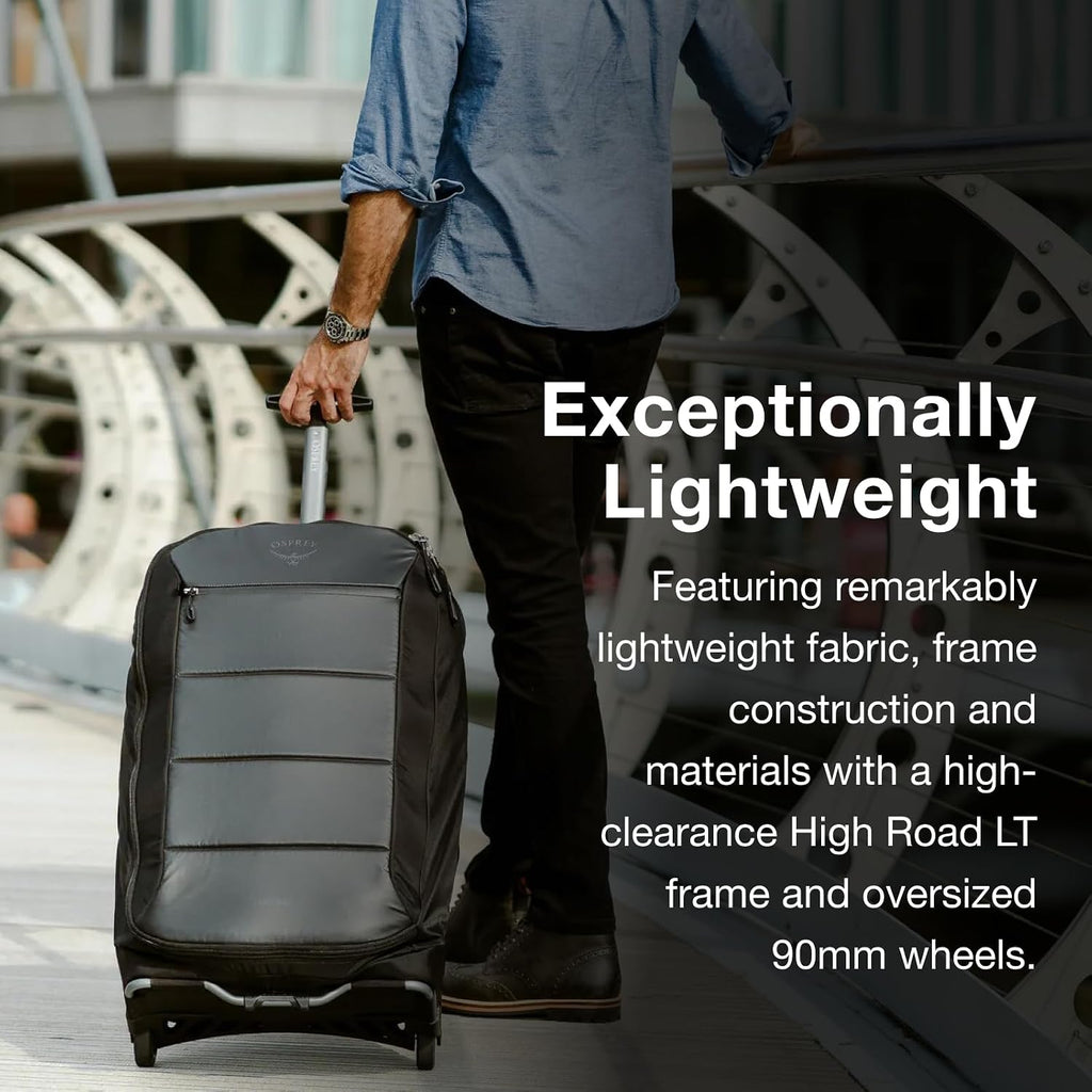 Osprey Ozone 2-Wheel 80L/27 Checked Luggage - Lightweight Rolling Bag with High Clearance and Oversized Wheels - Travel Suitcase with Mesh Organization, Trolley Handle and Add-a-Bag Strap, Black