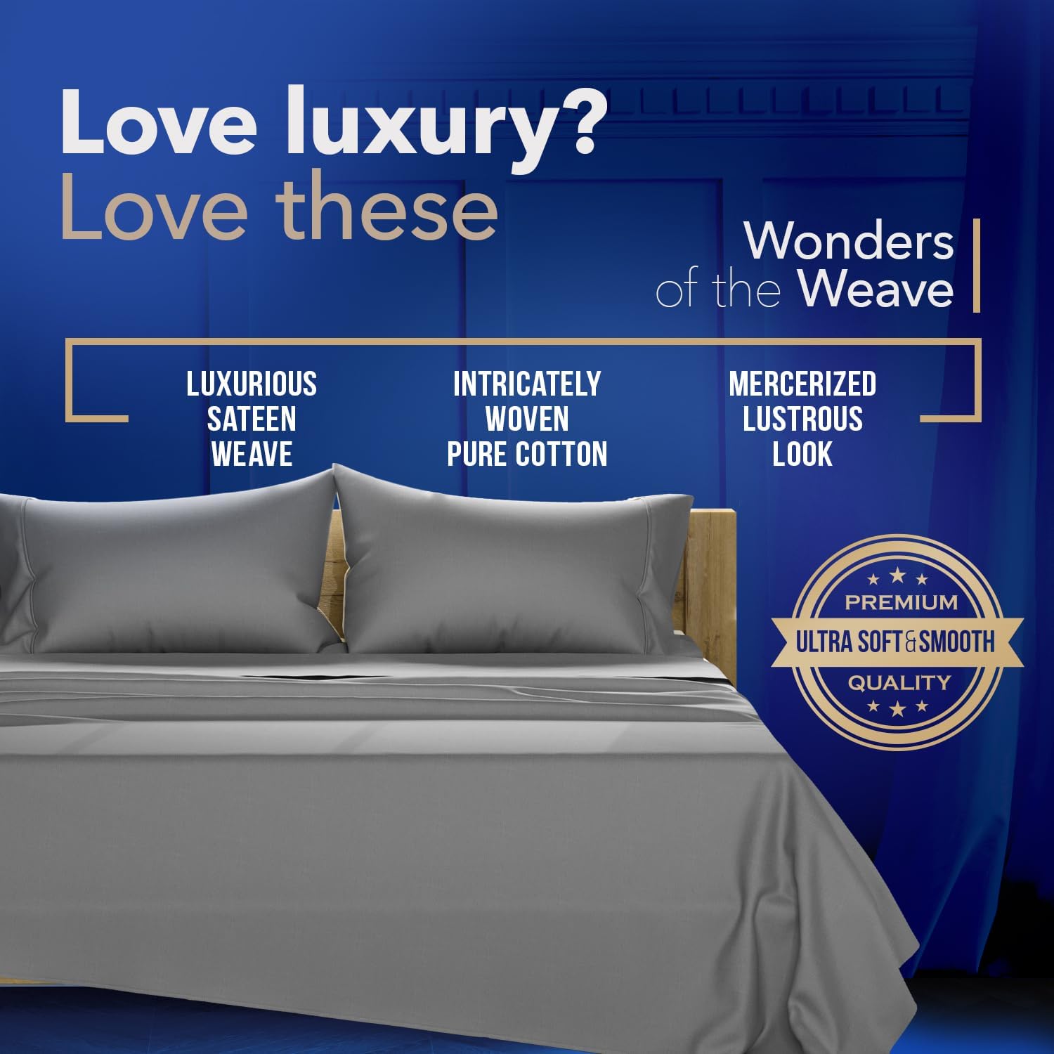TEXAS LINEN CO. 100% Egyptian Cotton Sheets Queen Size - Luxury 1000 Series Lonestar Lovin' Collection Bed Sheets Queen Size Set (6 PC, Dark Grey), Cooling, 16' Deep Pocket, Sateen Weave Hotel Sheets
