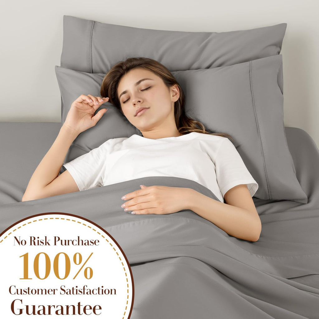 1200 Thread Count Cotton Sheets, 100% Egyptian Cotton Sheet for Queen Size Bed, Very Smooth Soft with 16' Deep Pocket Sheets 4-Pc Sets (Dove Grey, Queen)