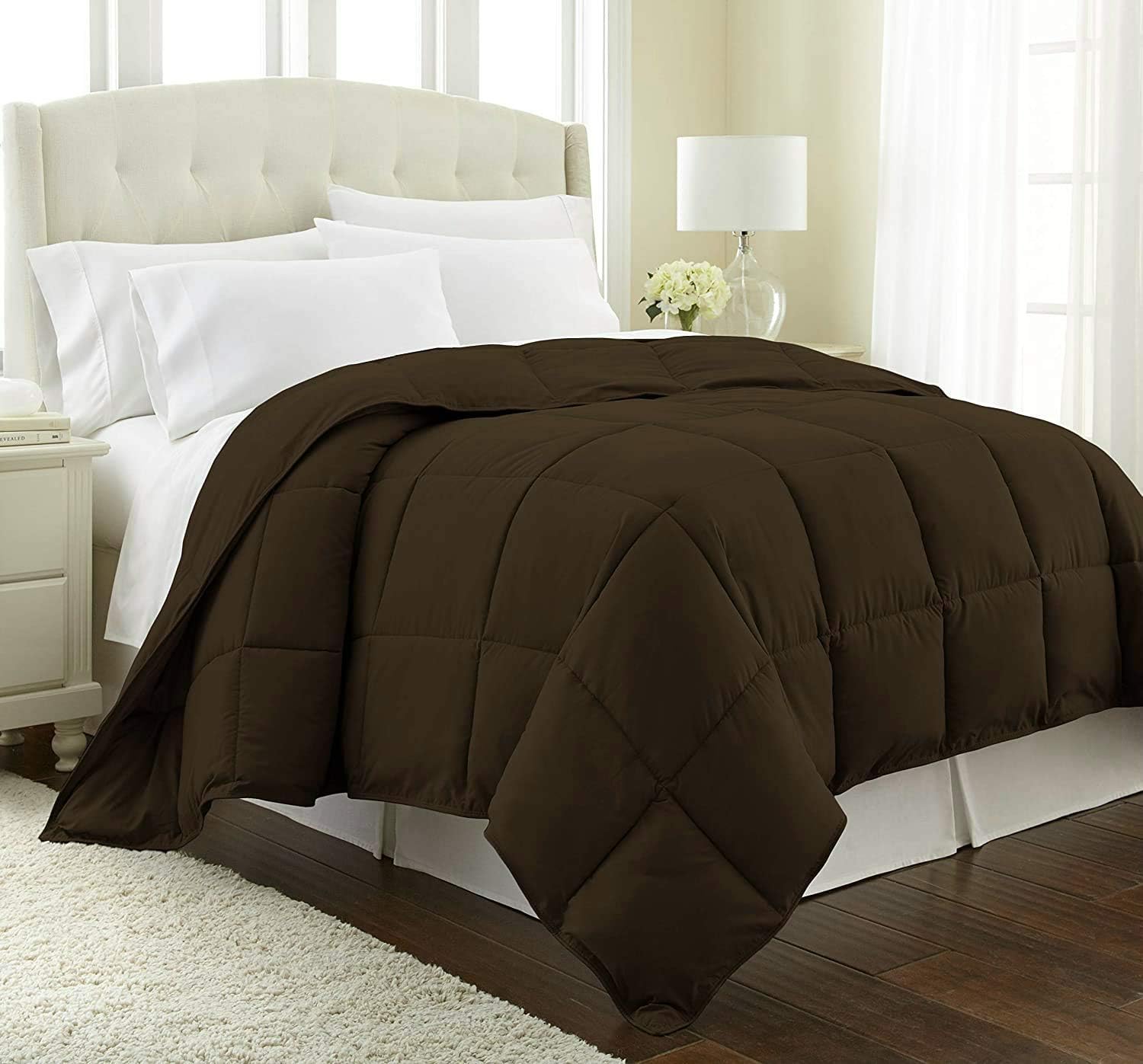 Soft 1000 TC Goose Down Alternative Warm Comforter Set (Comforter + 2 Pillow Cases) 400 GSM Quilt Duvet Insert Egyptian Cotton Over-Size Queen Coffee Brown 98'' x 98''