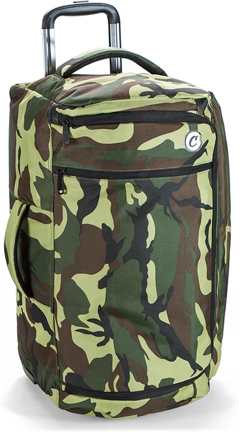 Cookies Trek Roller Smell Proof Travel Bag – Oversized Rolling Luggage with Double Zipper, Durable Nylon Canvas Build, Extra Large Storage for Travel, Gear, Road Trips & Streetwear Carry – Green Camo