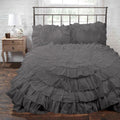 3 Piece 100% Egyptian Cotton Circle Ruffle Comforter Set, 550 GSM Filled Microfiber - Full/Queen Size, Dark Grey Color - 1000 Thread Count