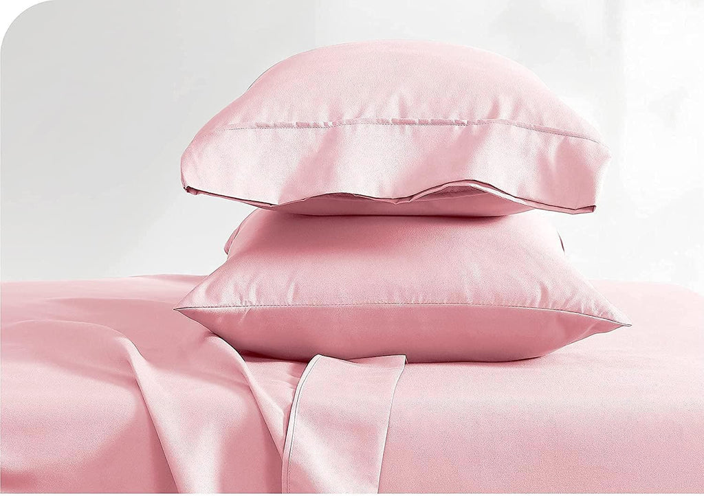 4 Piece Light Pink Bed Sheet Set 100% Egyptian Cotton Sheets Queen Size Premium 800 Thread Count Sateen Weave, Fits Mattress Upto 21'' Deep Pocket (1 Flat, 1 Fitted Sheets, 2 Pillow Cases)