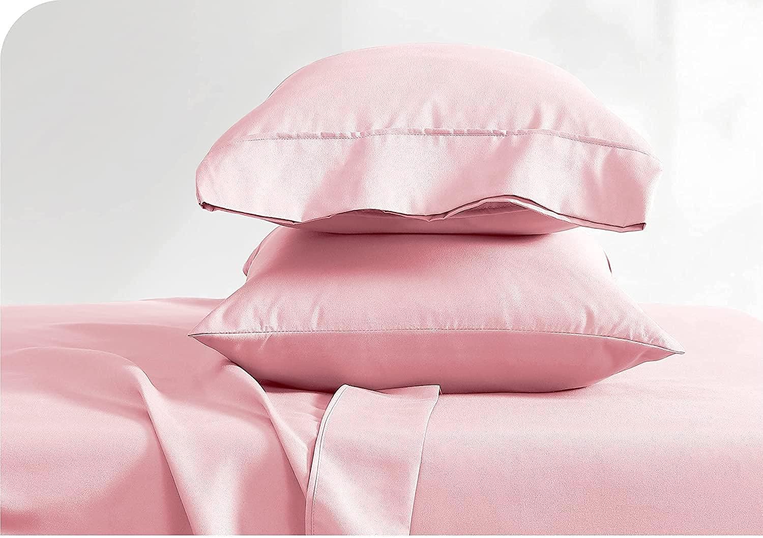 4 Piece Light Pink Bed Sheet Set 100% Egyptian Cotton Sheets Queen Size Premium 800 Thread Count Sateen Weave, Fits Mattress Upto 21'' Deep Pocket (1 Flat, 1 Fitted Sheets, 2 Pillow Cases)