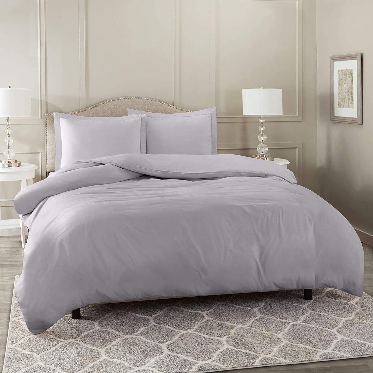 1500 Thread Count Egyptian Cotton Luxurious Italian Finish 3-PCs Duvet Set ( 1 PC Duvet Cover Hidden Zipper Closure with Corner Ties & 2 Pillow Shams Solid (King, Silver Grey)