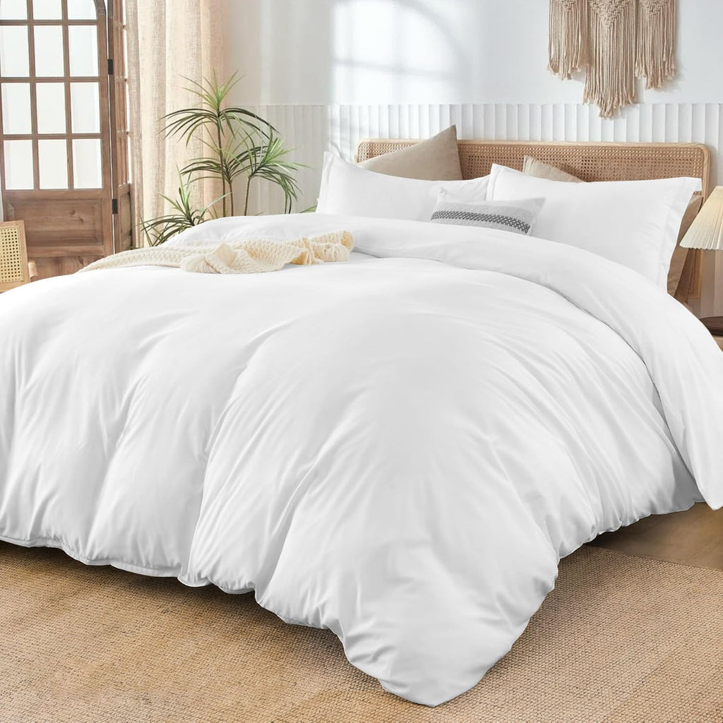 400TC Egyptian Cotton Duvet Cover Set – 3-Sided Zipper Closure, Soft & Durable- Super King Plus Size (120' x 120') Inches, (White)
