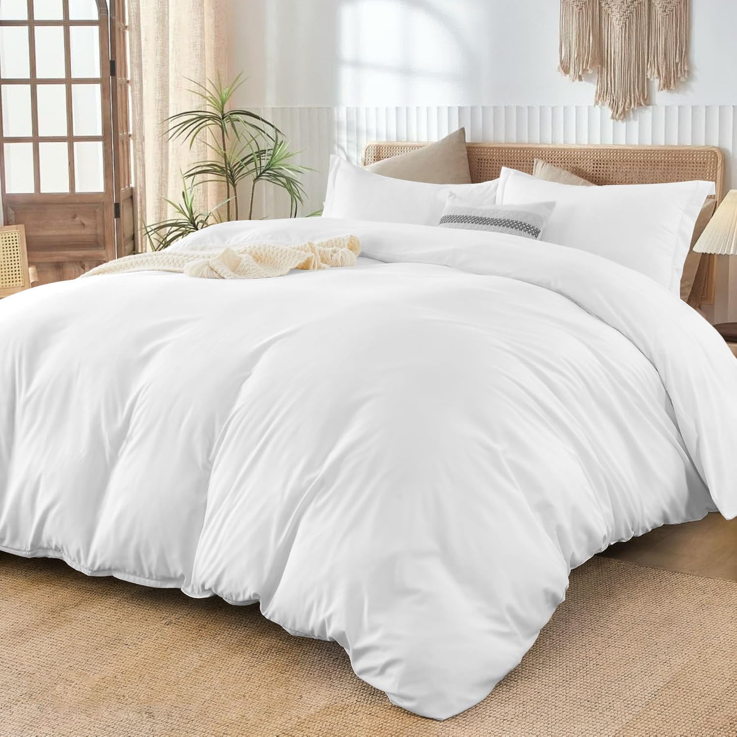 400TC Egyptian Cotton Duvet Cover Set – 3-Sided Zipper Closure, Soft & Durable- Extra Large King Size (120' x 136') Inches, (White)