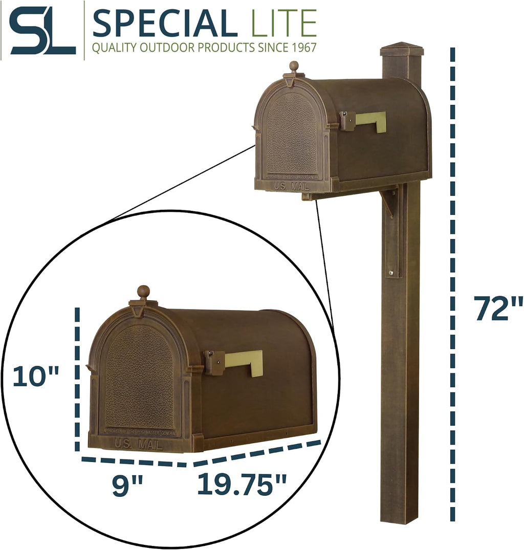 Special Lite Berkshire Curbside Mailbox with Wellington Post - Copper Aluminum Mailbox with Post - SCB1015_SPK720-CP