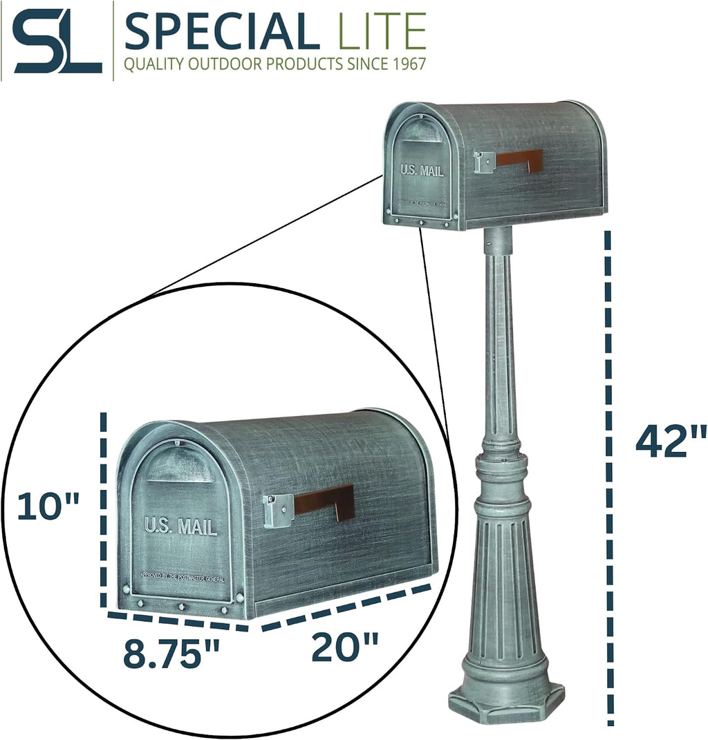 Special Lite Classic Curbside Mailbox with Tacoma Post - Verde Green Aluminum Mailbox with Post - SCC-1008_SPK-591-VG
