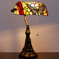 Tiffany Banker Lamp Small Stained Glass Table Lamp Tiffany Style Piano Light Desk Lamp Angle Adjustable 10.6X15.7 Inch for Home Office Living Room Bedroom (Butterfly in Flower Style)