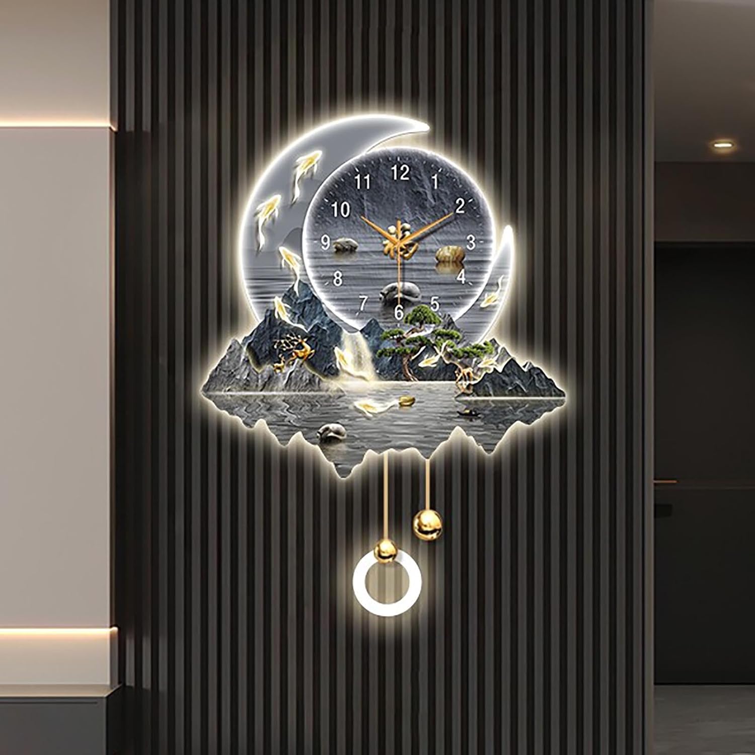 Modern Home Decorative Wall Clock Art Decorations lamp,Plug-in Power Supply 3D Relief LED Decorative Painting,Home Decoration,for Bedroom, Living Room, Kitchen(D,50 * 69cm/19.7 * 27.1in)