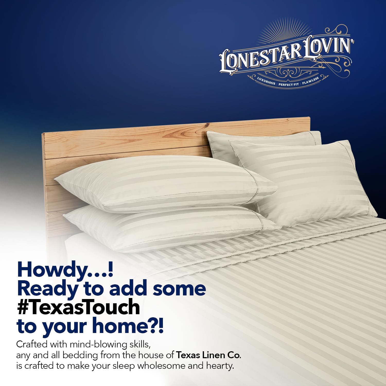 TEXAS LINEN CO. 100% Egyptian Cotton Sheets Queen Size - Luxury 1000 Series Lonestar Lovin' Damask Bed Sheets Queen Size Set (4 PC, Dark Grey Stripe), Cooling, 16' Deep Pocket, Sateen Hotel Sheets
