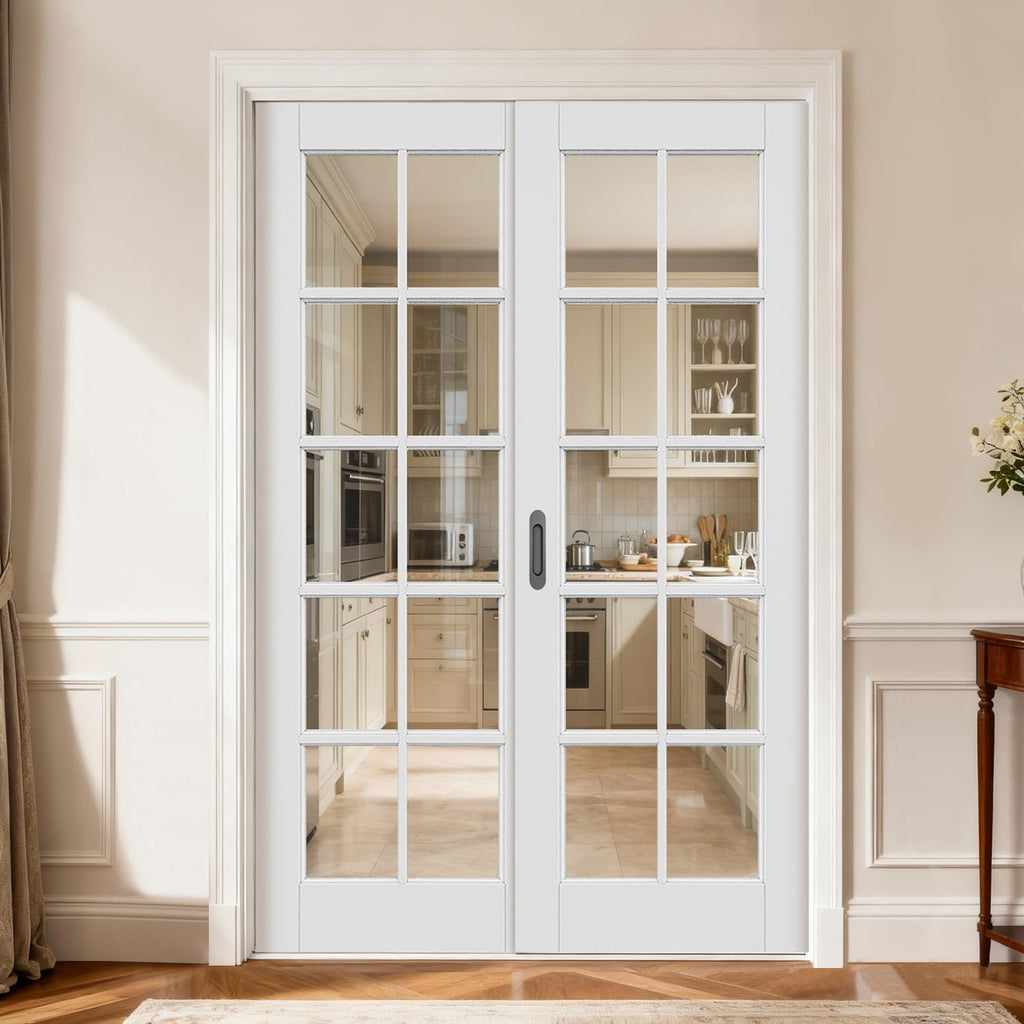 24' x 80' 10-Panel Clear Glass Interior Door - White Eco-Friendly Water-Based Paint, Sleek Design for Home Office/Bathroom/Kitchen, Lightweight & Durable