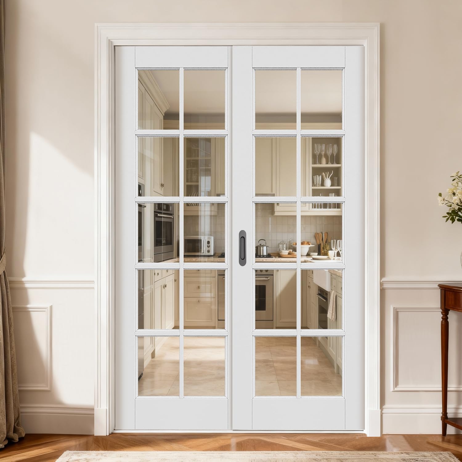 24' x 80' 10-Panel Clear Glass Interior Door - White Eco-Friendly Water-Based Paint, Sleek Design for Home Office/Bathroom/Kitchen, Lightweight & Durable