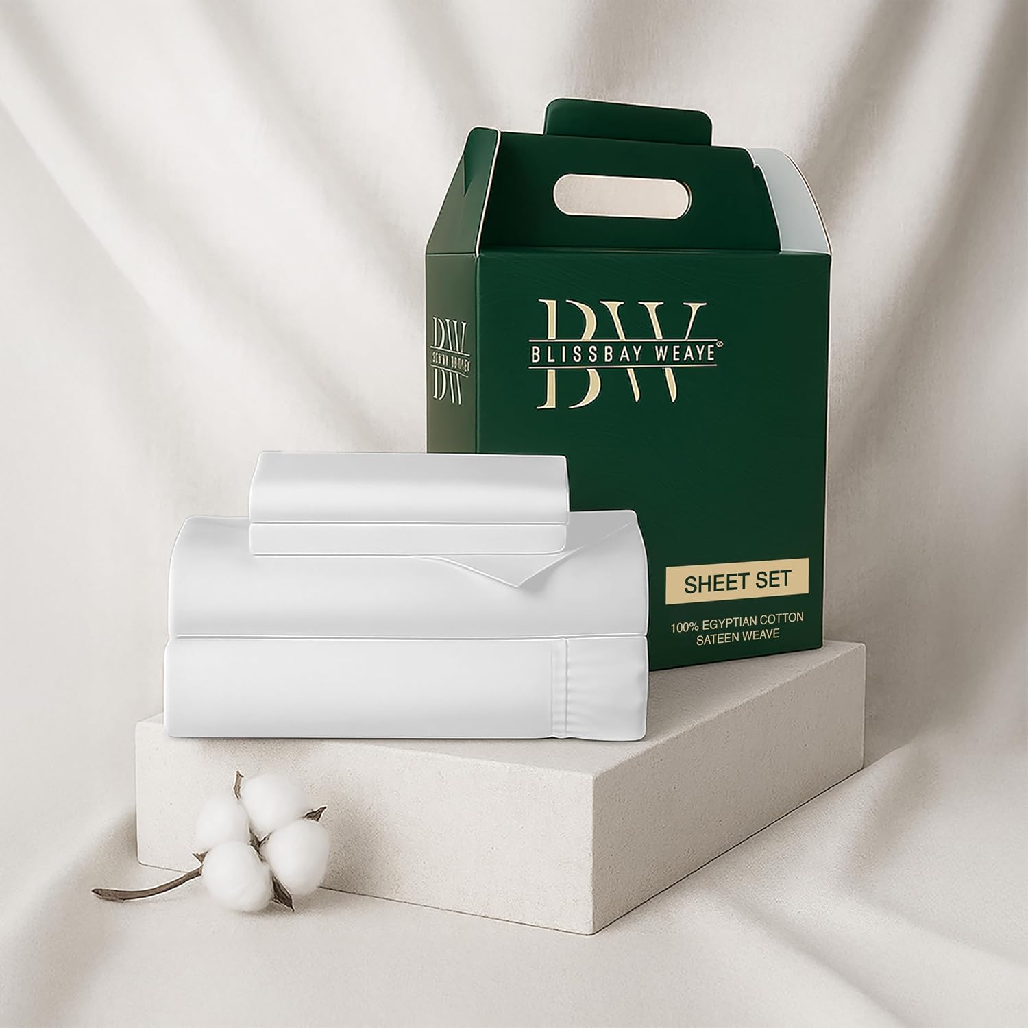 100% Egyptian Cotton Sheet Set King Size 4 PCs Sateen Weave Cooling Soft Wrinkle Resistant 18 inches Deep Pocket | 1 Fitted Sheet, 1 Flat Sheet, 2 Pillowcases | White