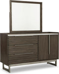 Signature Design by Ashley Arkenton Mid-Century Modern 3-Drawer Dresser and Mirror with Felt-Lined Top Drawer, Adjustable Shelf and Safety Stop, Dark Brown & White