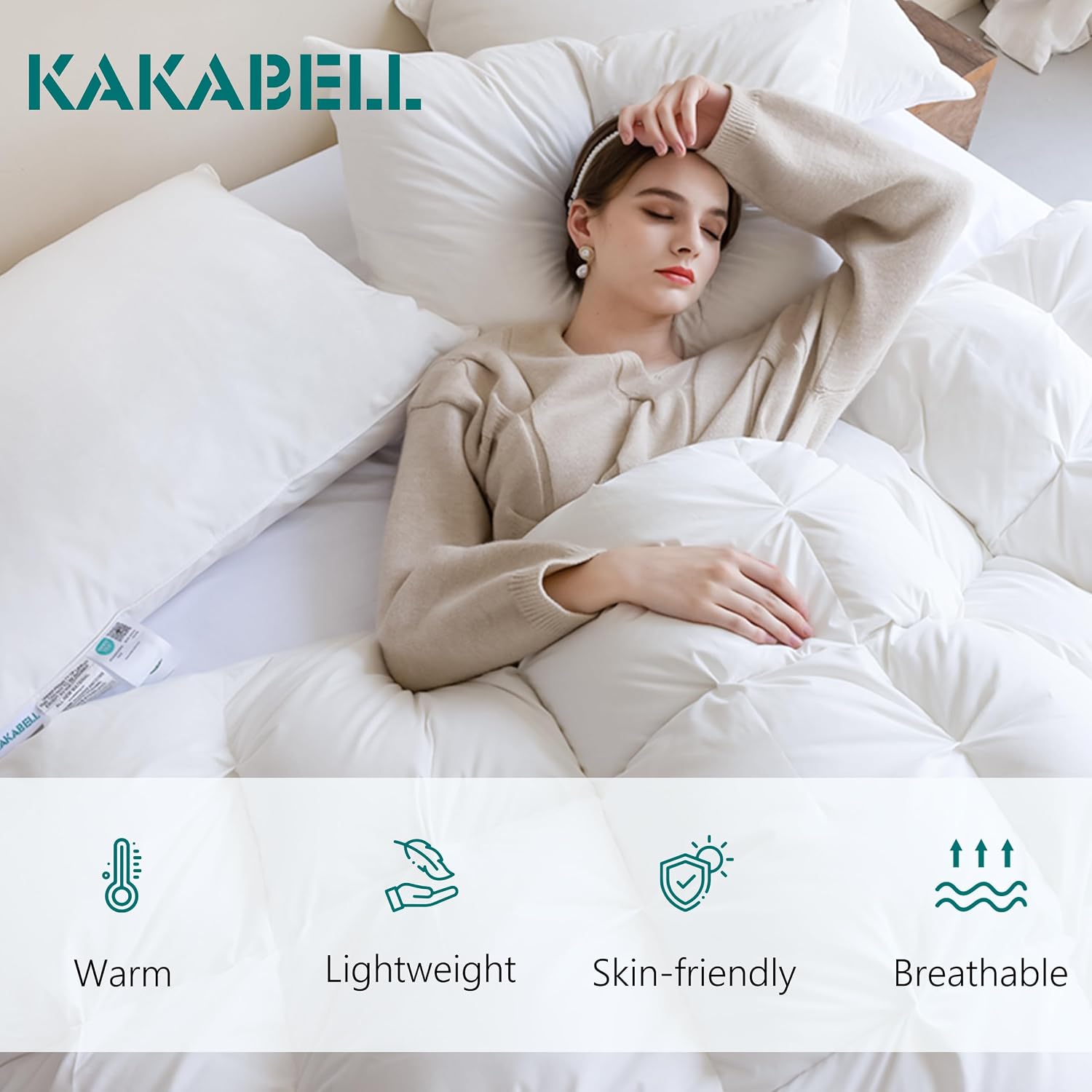 KAKABELL Pinch Pleat Goose Down Feathers Fiber Comforter Cal King Size All Season-Ultra Soft and Cozy Noiseless Duvet Insert with Egyptian Cotton Blend Cover,Fluffy Warm Comforter (White,98'X108')