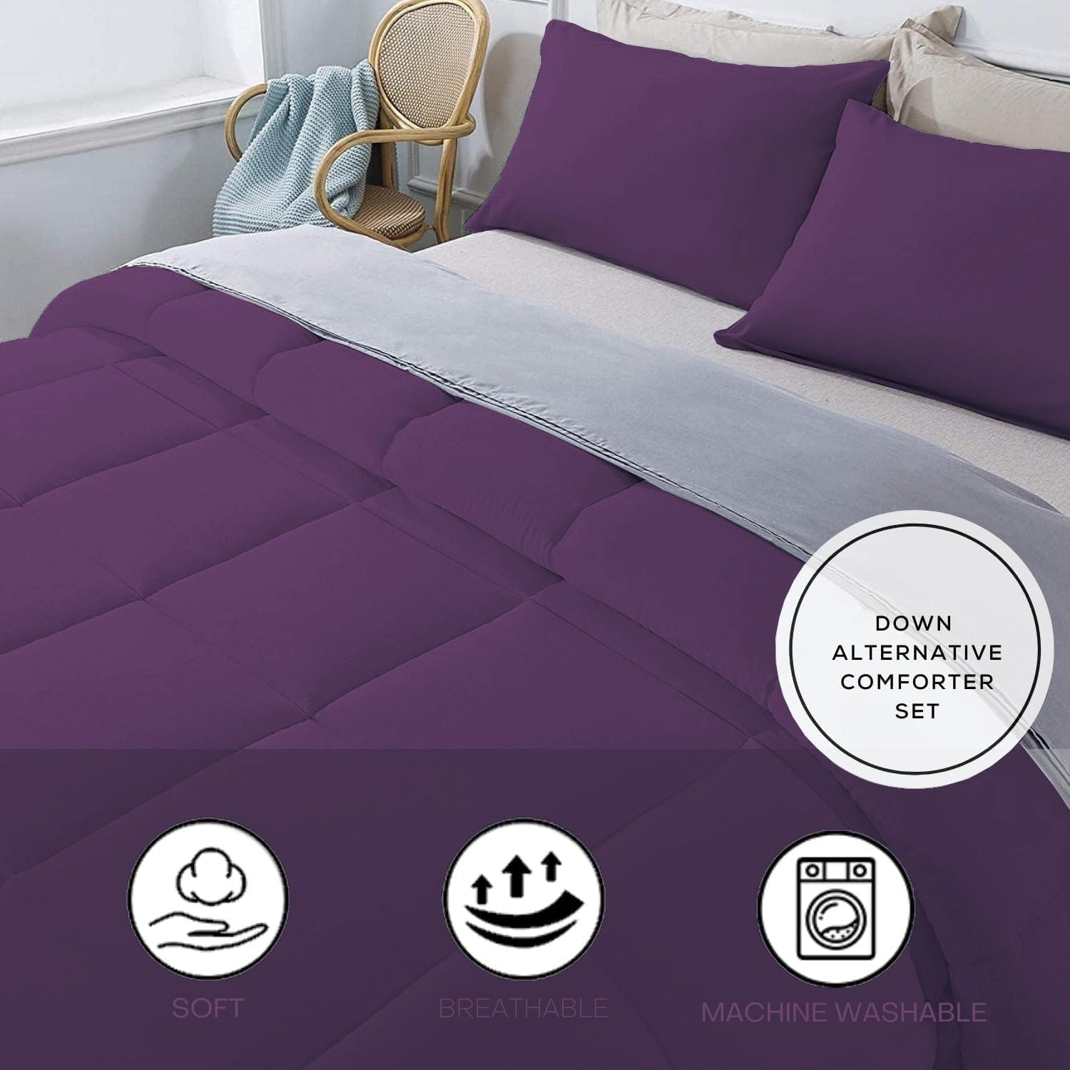 1 Piece 100% Egyptian Cotton 800 Thread Count Comforter King/Cal King Size (94' x 104') Inch 400 GSM Luxurious Hotel Collection Ultra-Soft Comforter - Plum Solid