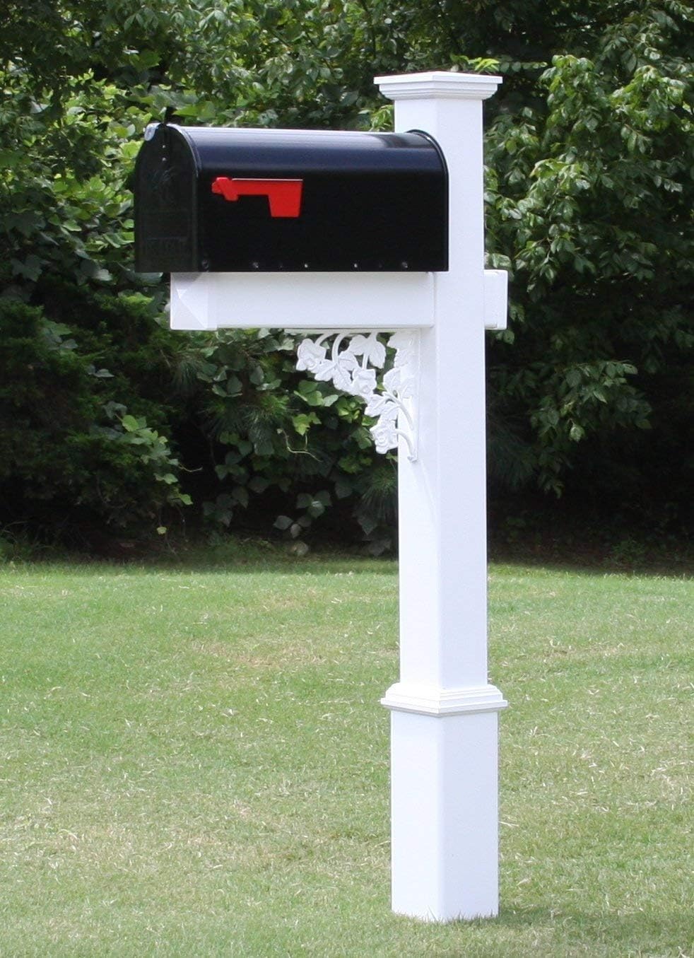 4Ever Products The Nixon Vinyl/PVC Mailbox Post (Includes Mailbox) Complete Decorative Curbside Mailbox System with Classic Traditional Style (Black Mailbox)