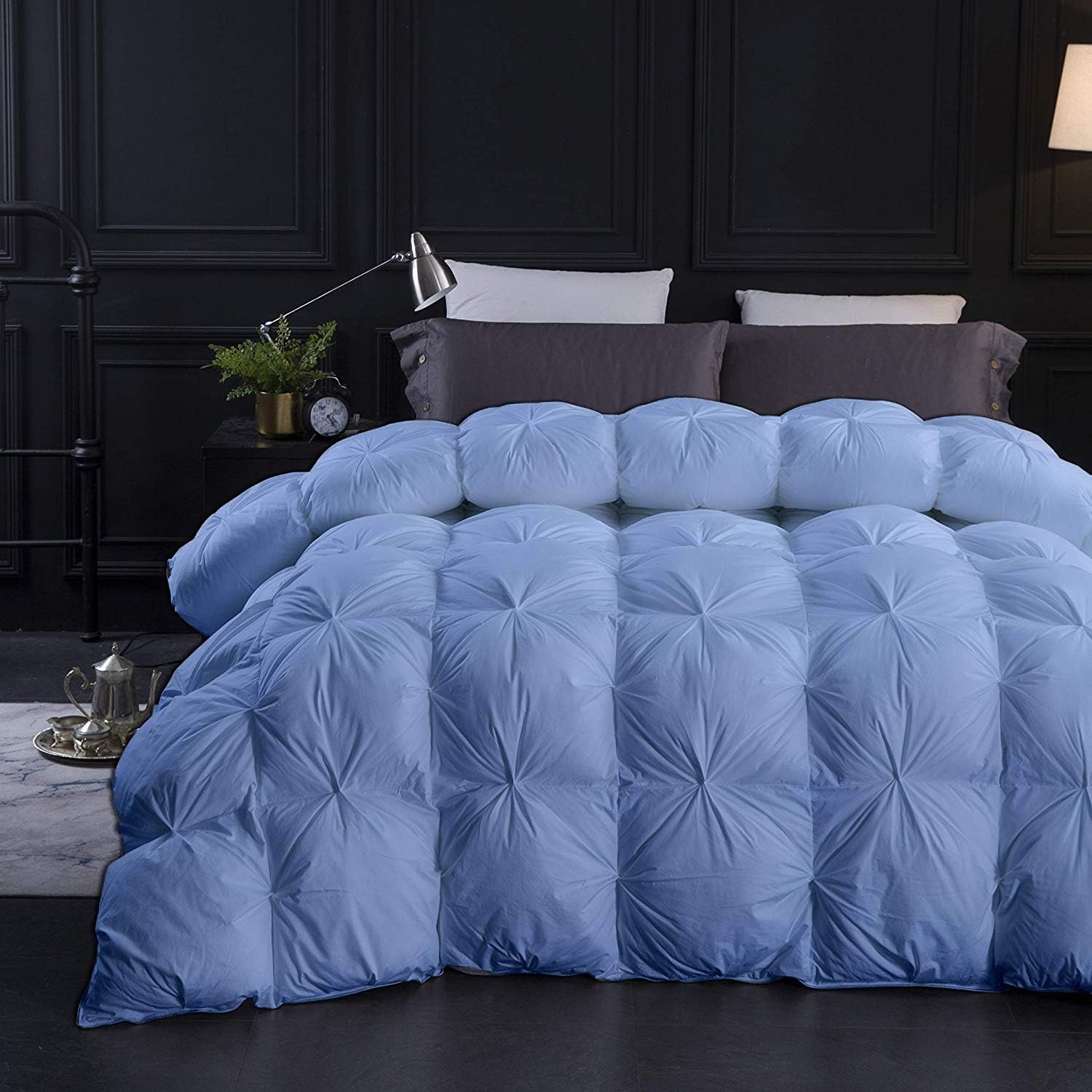 Light Blue All Season Down Alternative Pintuck Comforter- Twin XL Size 68 x 90 Inches 1 pc Pinch Pleated Comforter 600 GSM & 4 - Corner Tabs 100% Egyptian Cotton- Light Blue Solid