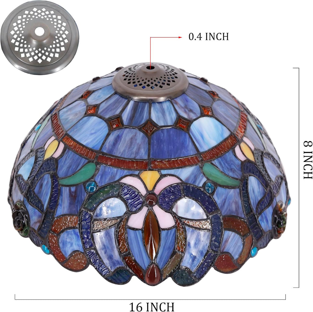 Large Tiffany Lamp Shade Replacement Only 16Inch Stained Glass Lampshade Fit For Table Lamps FLoor Lamp Ceiling Fixture Pendant Hanging Light Home Office Decoration (Blue purple)