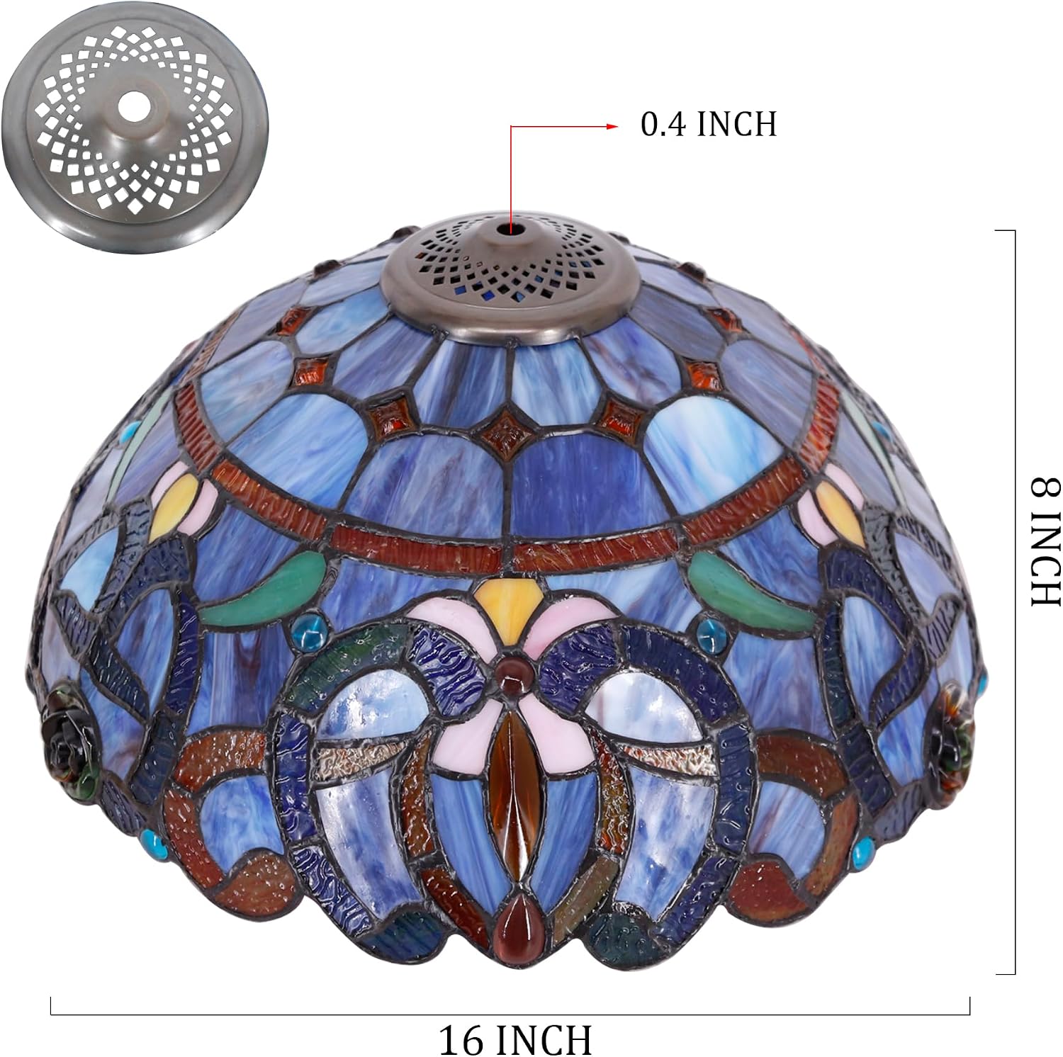 Large Tiffany Lamp Shade Replacement Only 16Inch Stained Glass Lampshade Fit For Table Lamps FLoor Lamp Ceiling Fixture Pendant Hanging Light Home Office Decoration (Blue purple)