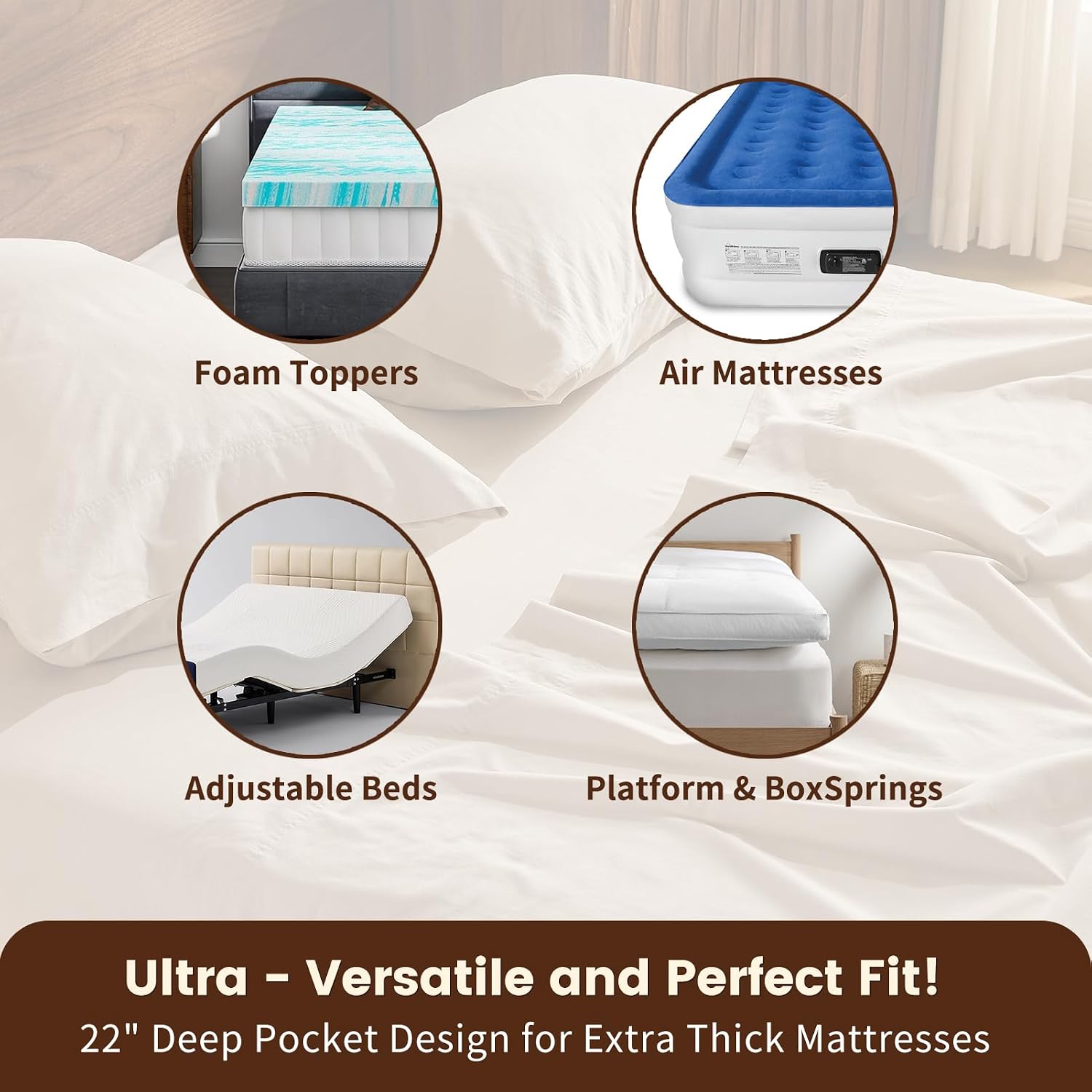 100% Linen Sheet Set Queen Size Extra Deep Pocket Fits 18-24 Inch Mattress, Breathable & Soft, Smooth 6-Piece Set for Thick Mattresses Hotel Luxury Bedding（Queen, Linen）