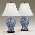 Barnes and Ivy Shonna Garden Bird 27' Tall Jar Traditional Table Lamps Set of 2 Blue Porcelain White Shade Living Room Bedroom Bedside Nightstand House Office Home Kitchen Entryway Console
