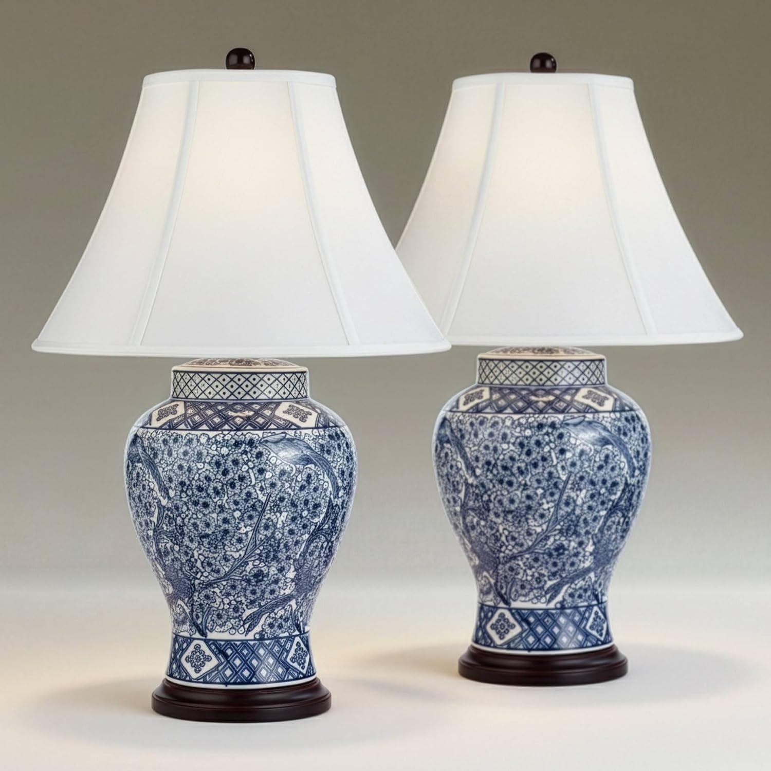 Barnes and Ivy Shonna Garden Bird 27' Tall Jar Traditional Table Lamps Set of 2 Blue Porcelain White Shade Living Room Bedroom Bedside Nightstand House Office Home Kitchen Entryway Console