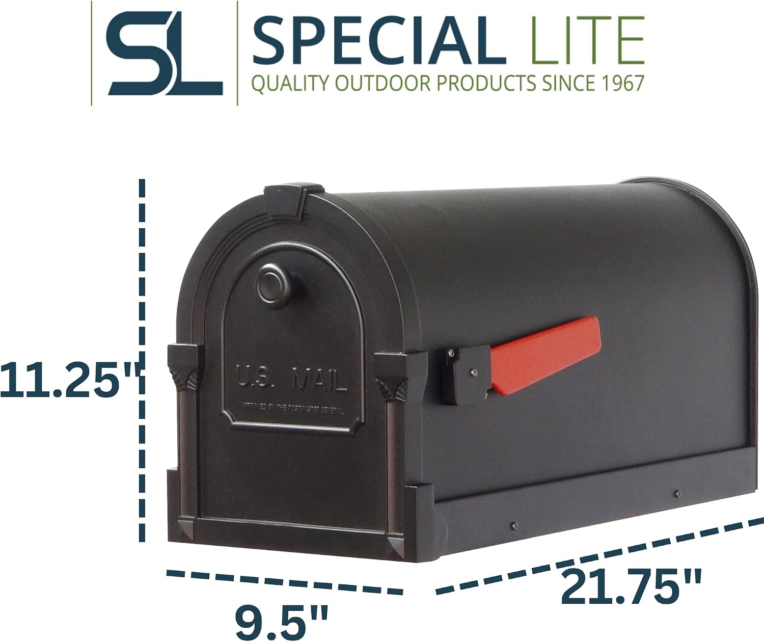 Special Lite Savannah Curbside Mailbox - Black Aluminum Mailbox for Post Mount - SCS-1014-BLK