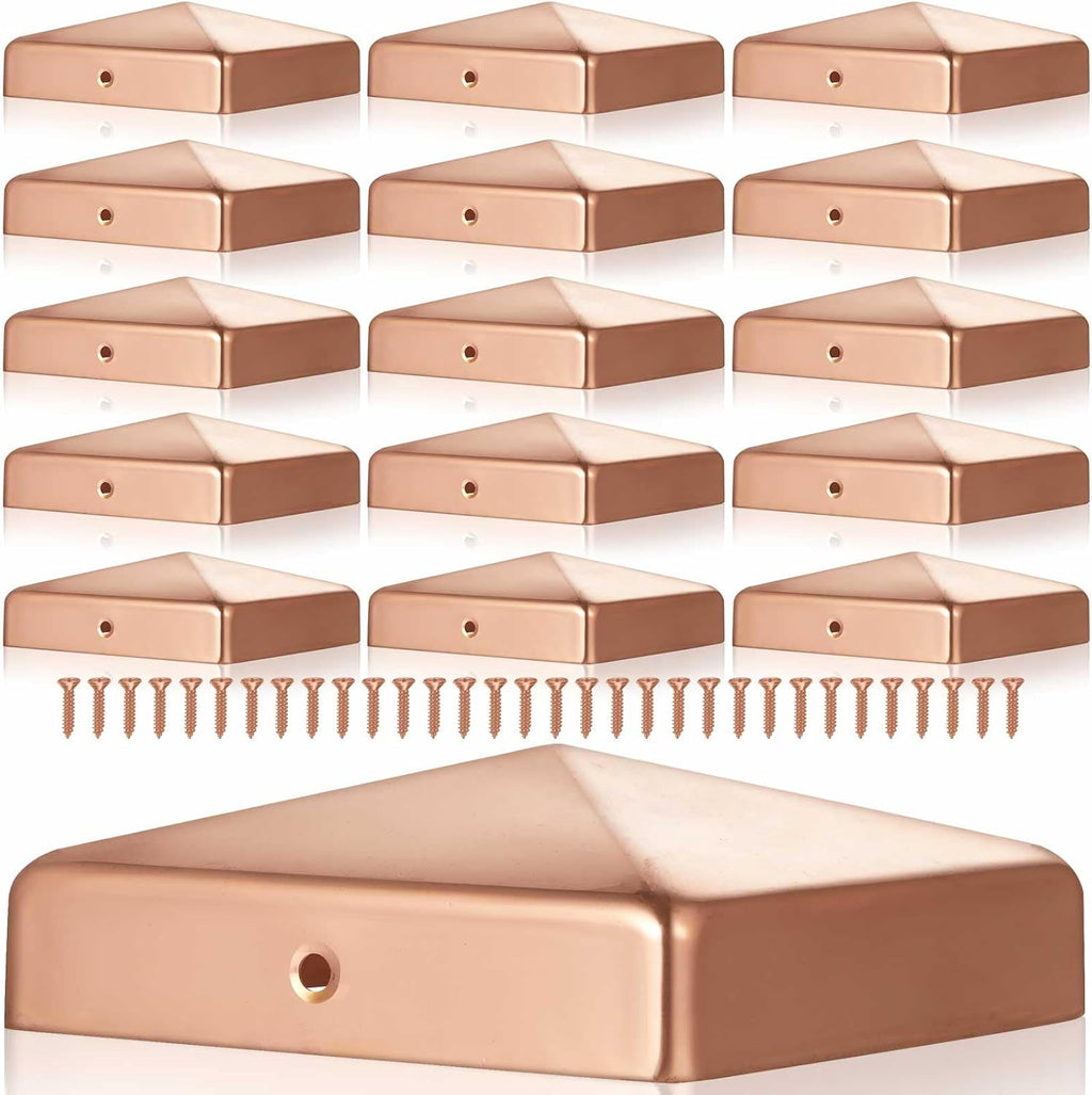 Tandefio 16 Pcs 6x6'' Solid Copper Post Caps Fence Pyramid Decking Caps with Screw for Metal Wood Cedar Fence Deck Corridors Mailbox Posts End Cover