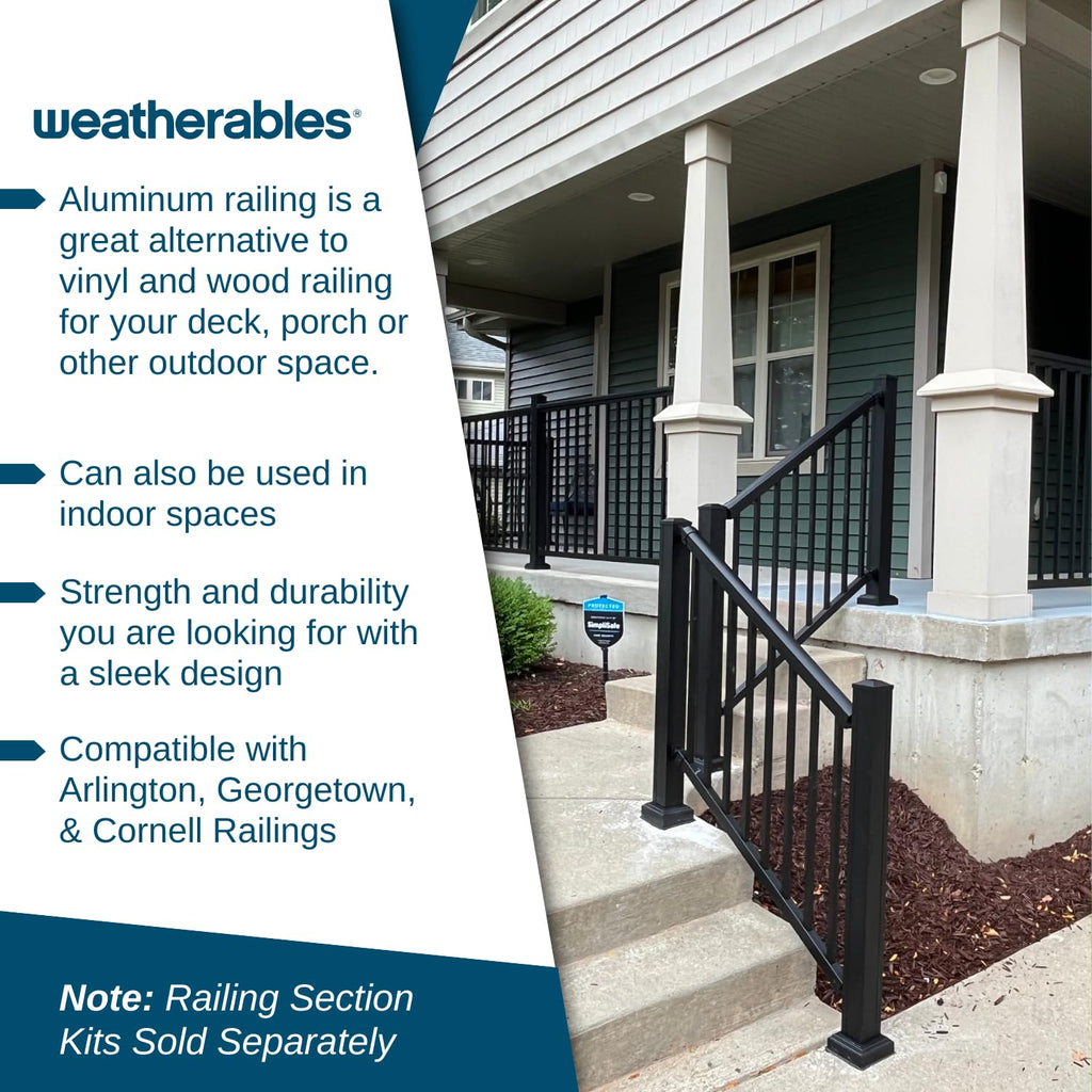 Weatherables Aluminum Railing Post Kit – Aluminum Post Kit for Arlington, Georgetown, and Cornell Railing Kits, Made with Durable Black Textured Powder-Coat Finish (3 in. x 3 in. x 39 in.)