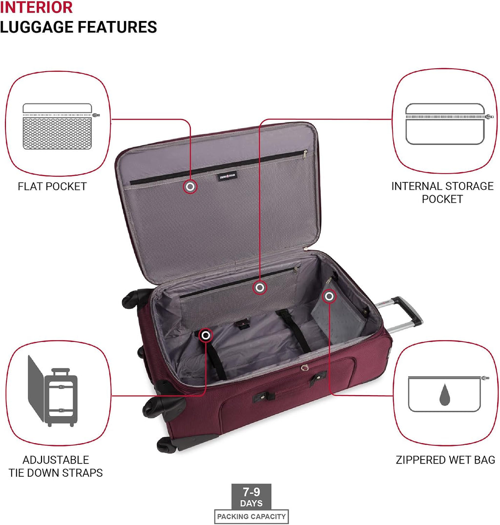 SWISSGEAR Sion Softside Expandable Spinner Luggage Durable Lightweight Travel Suitcase, Merlot, 2-Piece Set (Carry-On/Large)
