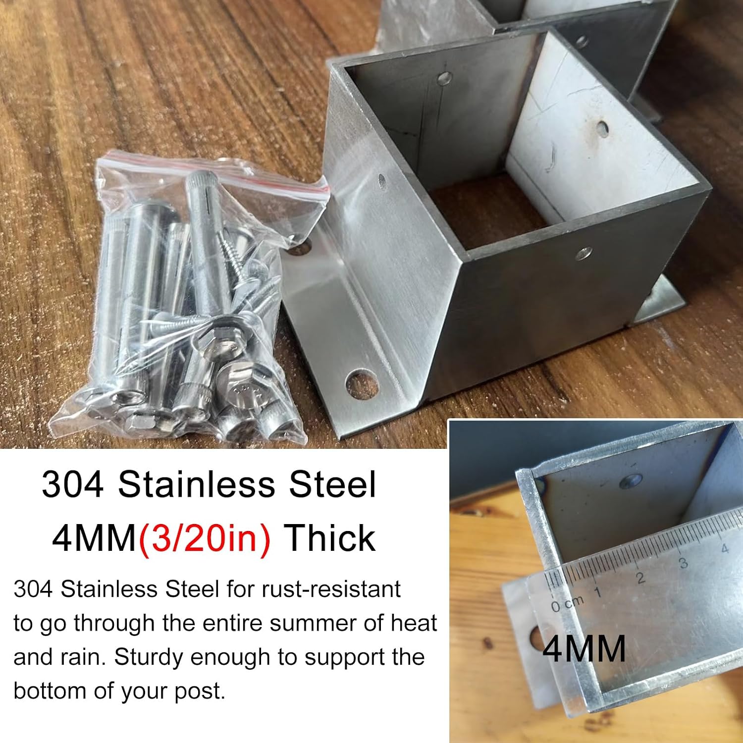 Decking Post Base for Deck Porch Handrail Railing Support, Stainless Steel Fence Post Bracket for Concrete, Pergola Stand Boots/Square Mailbox Post Anchors(2 Pcs-70x70mm)