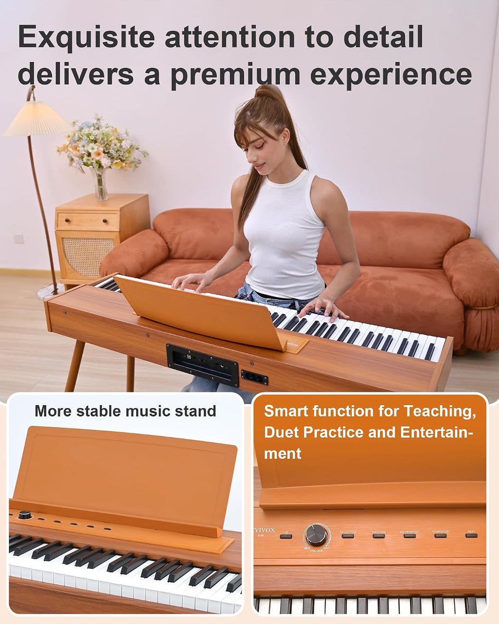 88 Key Full Weighted Electric Piano Keyboard with Stand-Professional Digital Piano, Full-Size Hammer-Action Keyboard for Beginners, with Sheet Music Stand, Pedal, USB-MIDI & Headphone Mode