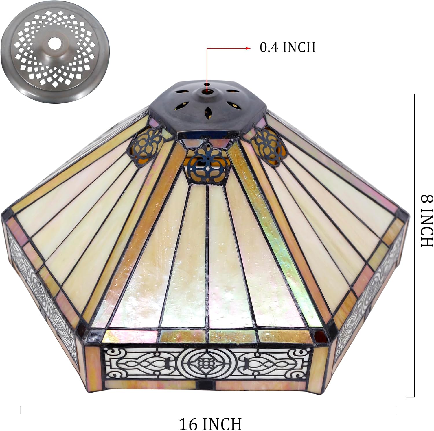 Large Tiffany Lamp Shade Replacement Only 16Inch Stained Glass Lampshade Fit For Table Lamps FLoor Lamp Ceiling Fixture Pendant Hanging Light Home Office Decoration (Yellow Six Sided)