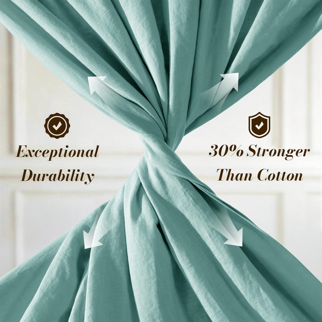 SONORO KATE 100% French Pure Linen Sheets, Breathable and Durable Linen Queen Size Sheets, Anti-Tear Linen Bed Sheets, Machine Washable, 16 Inch Deep Pocket - 4 Piece (Aqua, Queen)