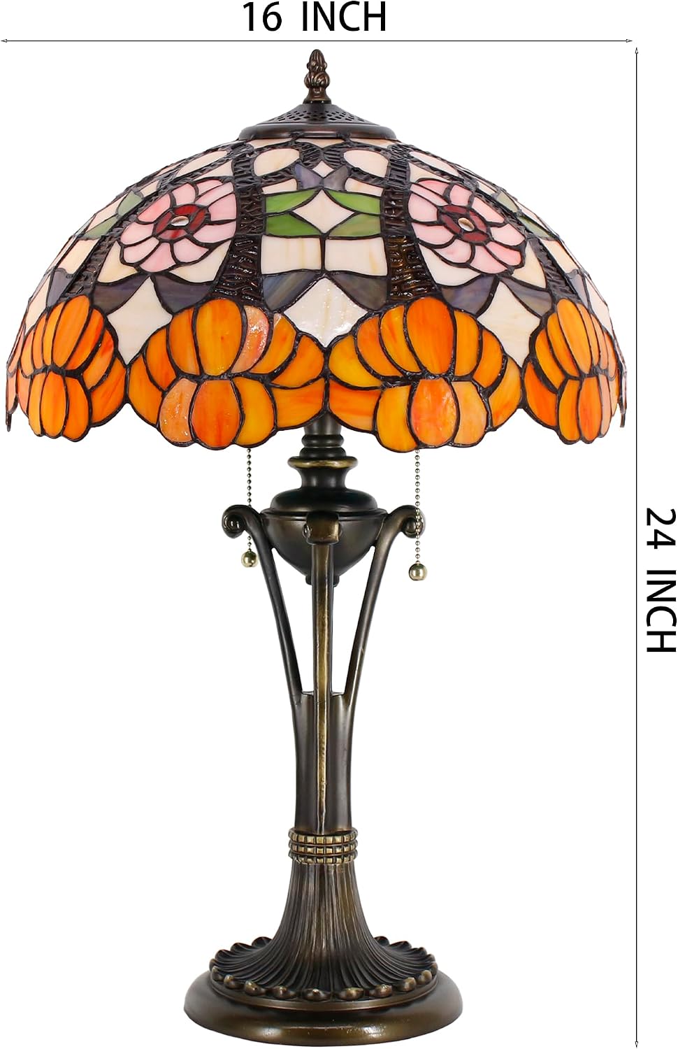 Tiffany Table Lamp 24 Inch Orange Flower Stained Glass Desk Lamp Reading Light for Bedroom Living Room Bedside Nightstand