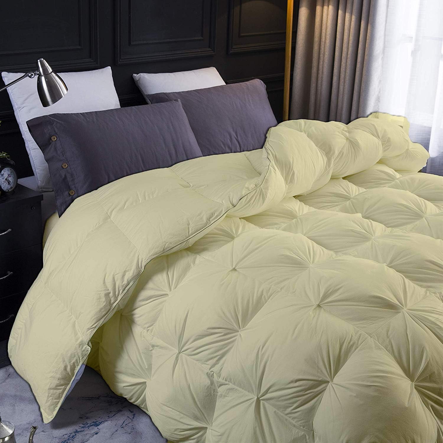 Ivory All Season Down Pin-Tuck Comforter- King Size 102 x 92 Inches 1 pc Pinch Pleated Comforter 600 GSM & 4-Corner Tab's 100% Egyptian Cotton- - Ivory Solid