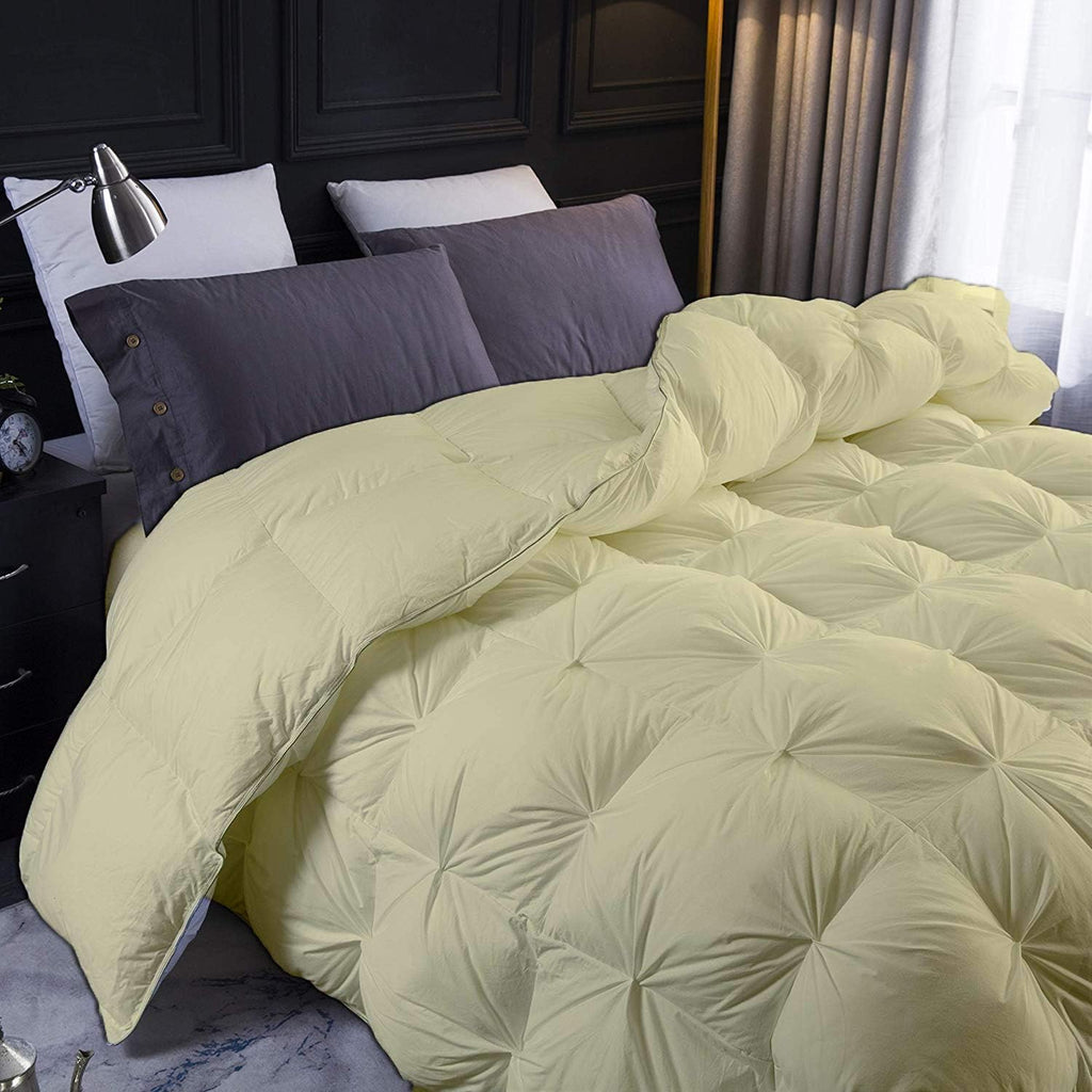 Ivory All Season Down Alternative Pintuck Comforter- Queen Size 90 x 90 Inches 1 pc Pinch Pleated Comforter 600 GSM & 4 - Corner Tabs 100% Egyptian Cotton- - Ivory Solid