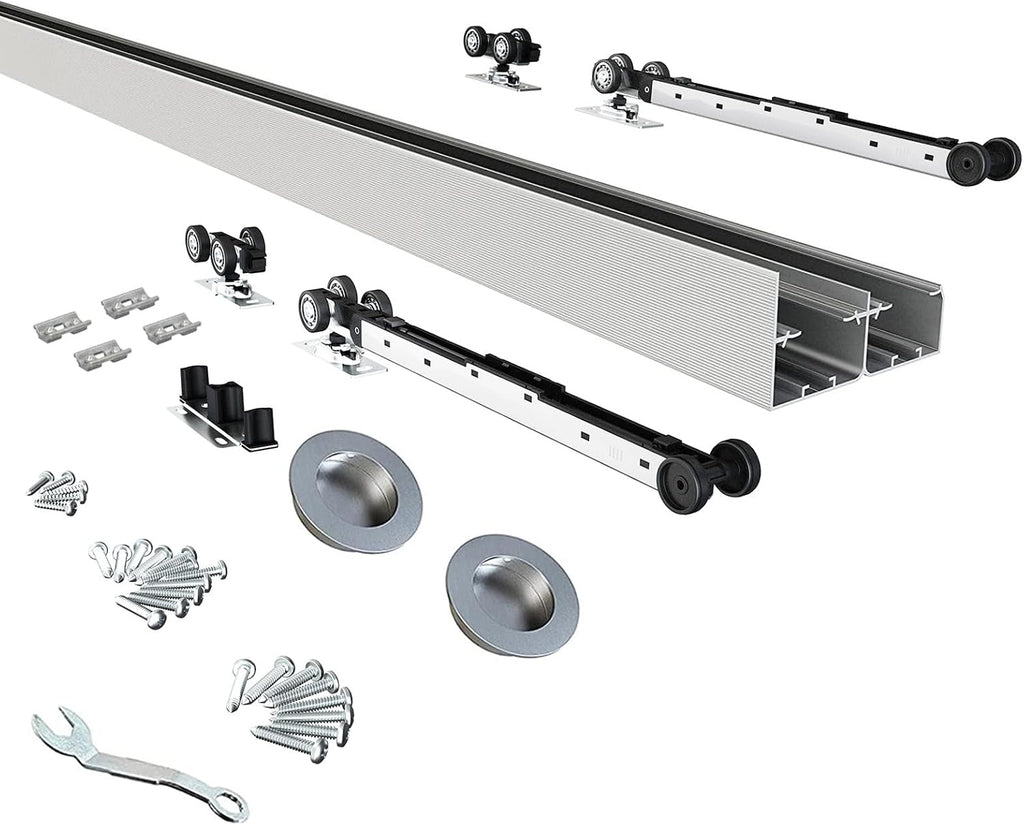 JUBEST 6FT/72 Heavy Duty Bypass Door Hardware with Soft Close Mechanism, Sliding Closet Door Hardware Set for 2 Door System, Smoothly and Quietly, Fit Door Thickness 1 3/8' or 1 3/4', Easy to Install