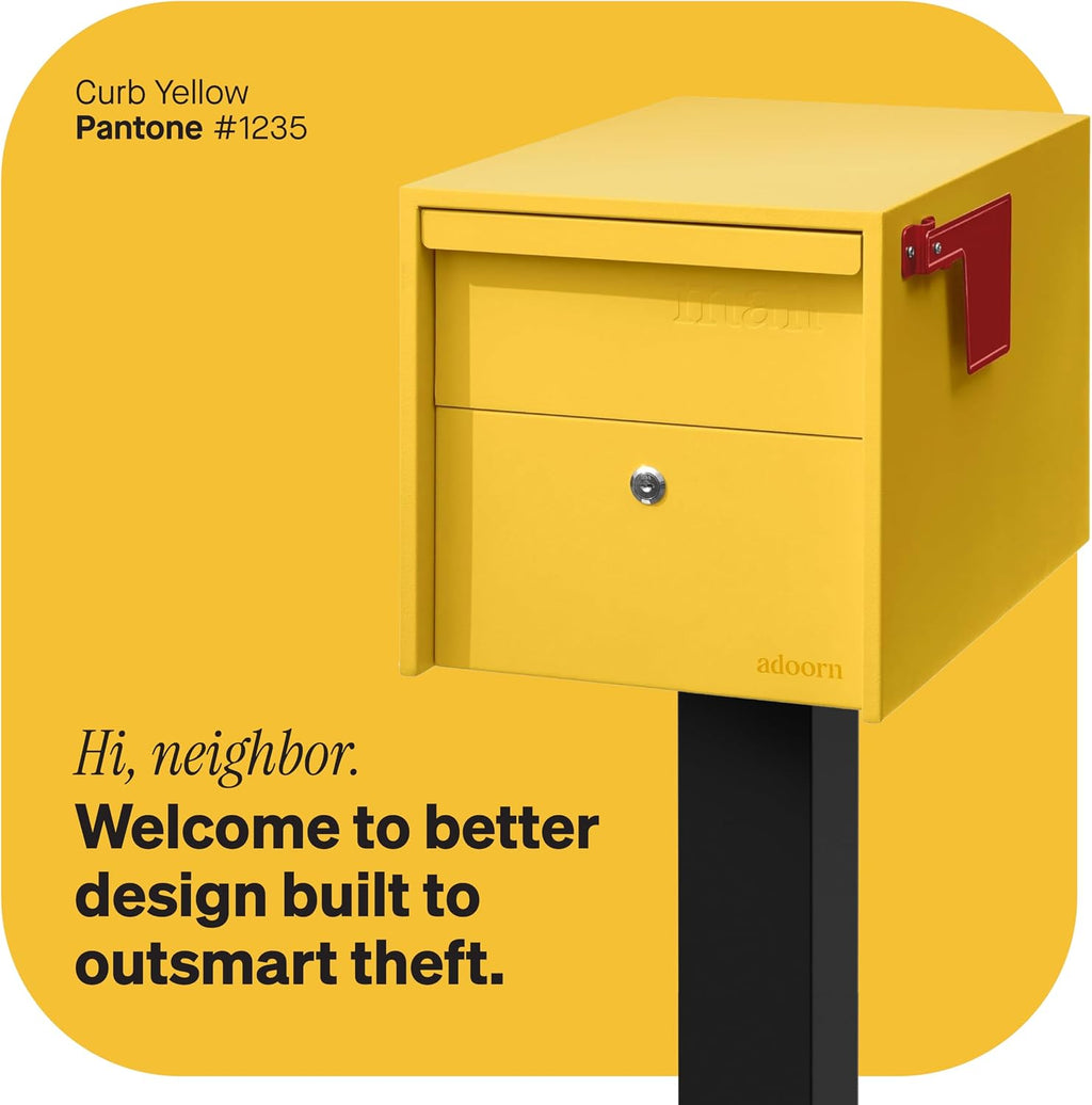 Adoorn Lockable Post Mount Mailboxes for Outside - Small Anti-Theft Locking Mailbox for Packages and Letters - Weatherproof Construction - Durable Steel - 12' H x 12' W x 18.5' D - Yellow