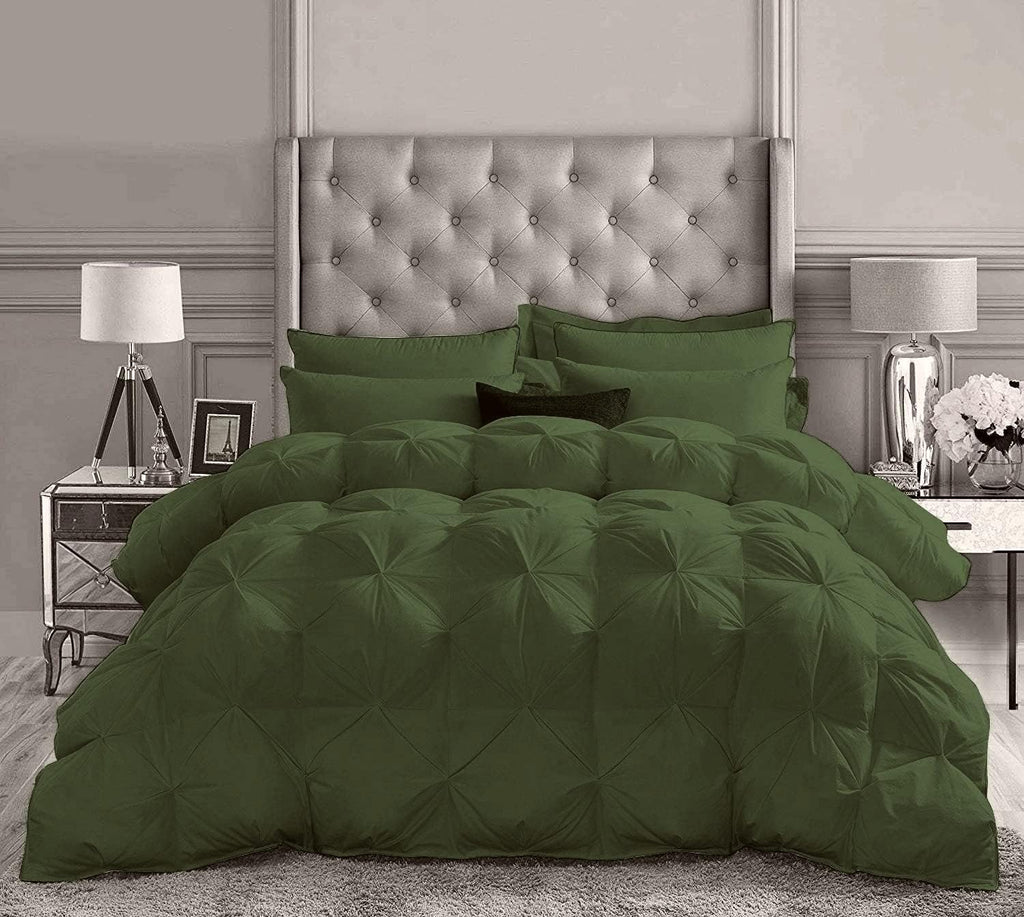 Pinch Pleated Soft 400 GSM All Season Olive 5 Piece Queen Size Comforter Set (Comforter + 4 Pillowcases) 600 Series Egyptian Cotton Comforter Bedding Set