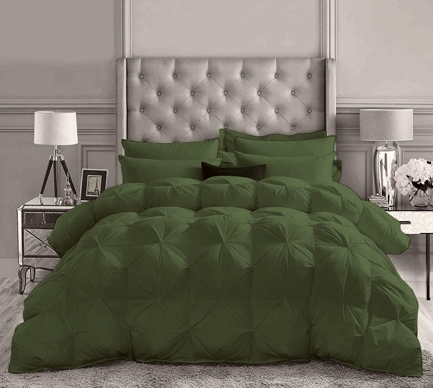 Pinch Pleated Soft 400 GSM All Season Olive 5 Piece Queen Size Comforter Set (Comforter + 4 Pillowcases) 600 Series Egyptian Cotton Comforter Bedding Set