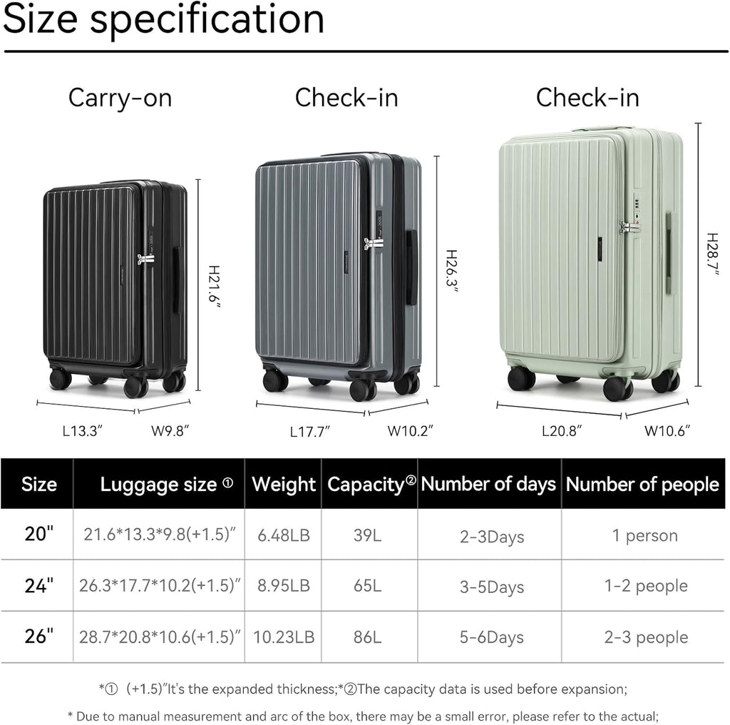 ROAMING 26-Inch Checked Luggage Expandable Front Opening Rolling Vacation Suitcase with Spinner Wheels and TSA Lock Cup Holder, PC Hard Shell Travel Trolley Case for Shout Business Trips,Livid green
