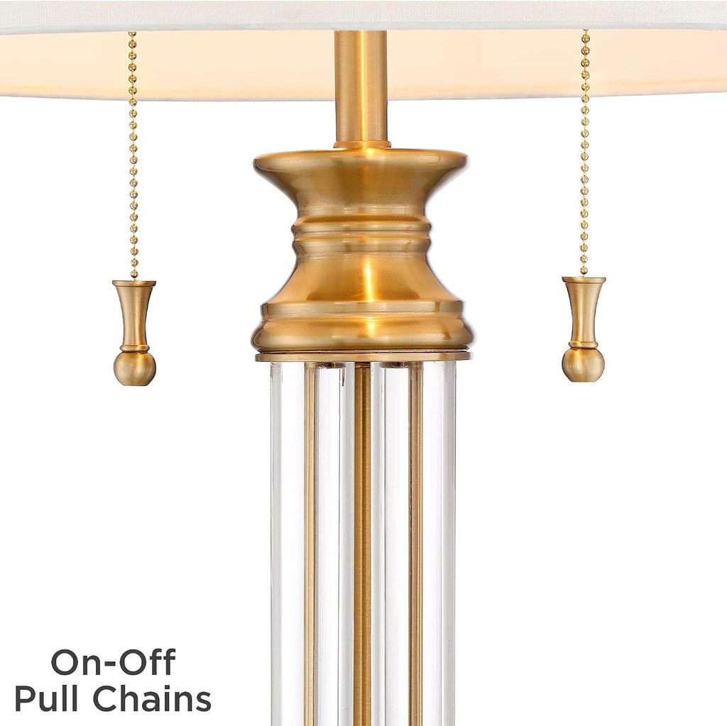 Vienna Full Spectrum Rolland Traditional Table Lamps 30' Tall Set of 2 Clear Glass Column Antique Brass Gold Off-White Fabric Drum Shade for Bedroom Living Family Room Bedside Nightstand House Home