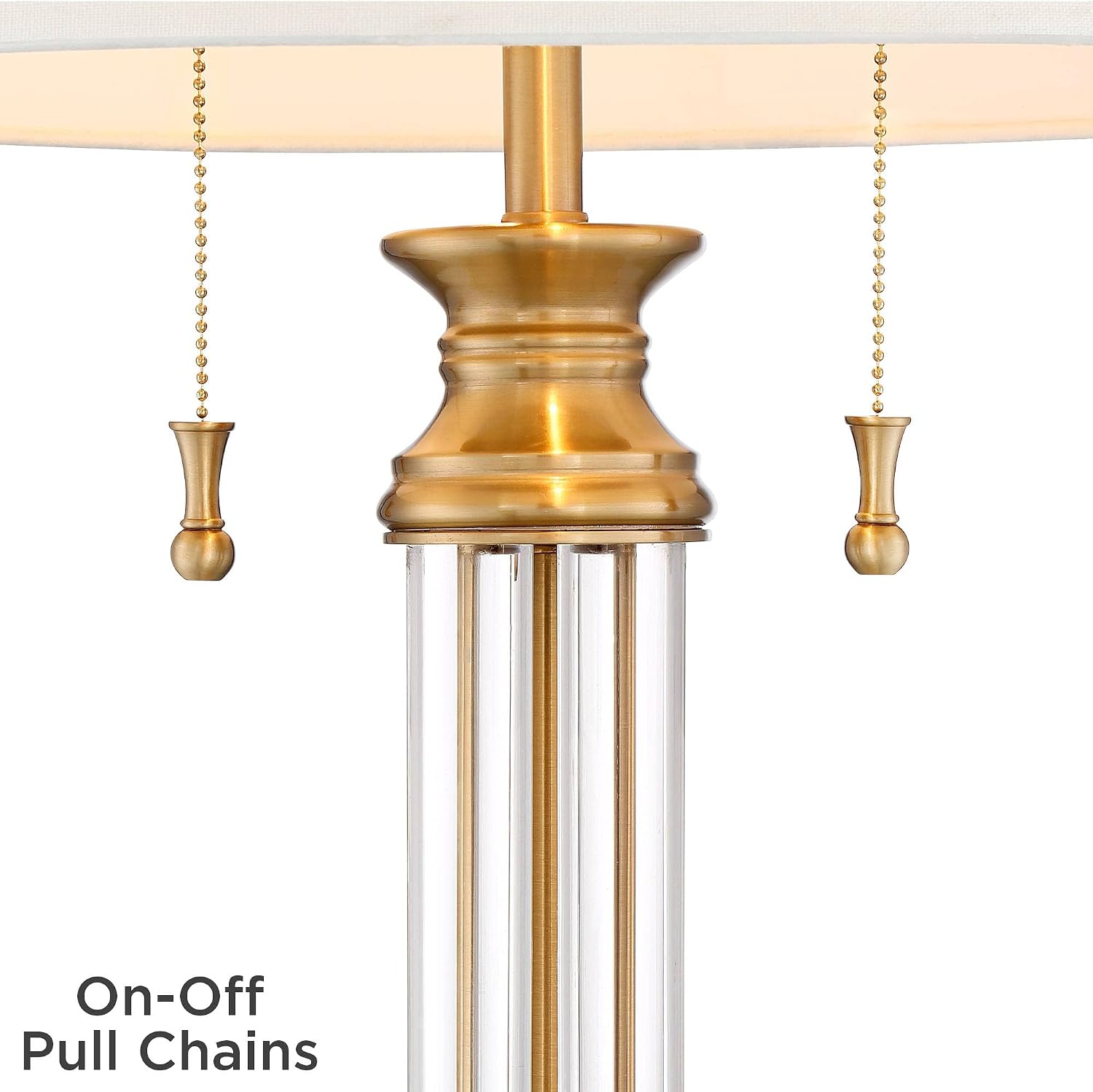 Vienna Full Spectrum Rolland Traditional Table Lamps 30' Tall Set of 2 Clear Glass Column Antique Brass Gold Off-White Fabric Drum Shade for Bedroom Living Family Room Bedside Nightstand House Home