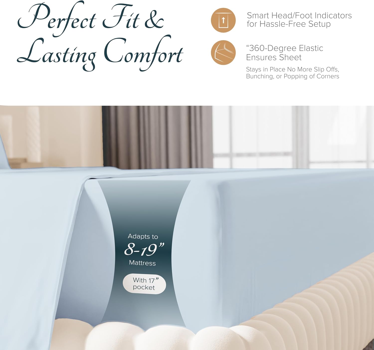 Carressa Linen 100% Egyptian Cotton Sheets Queen Size Bed Set - Luxury 1500 Series Heliconia Collection Egyptian Cotton Queen Sheet Set (4 PC, Light Blue), 17' Deep Pocket, Sateen Hotel Bedding