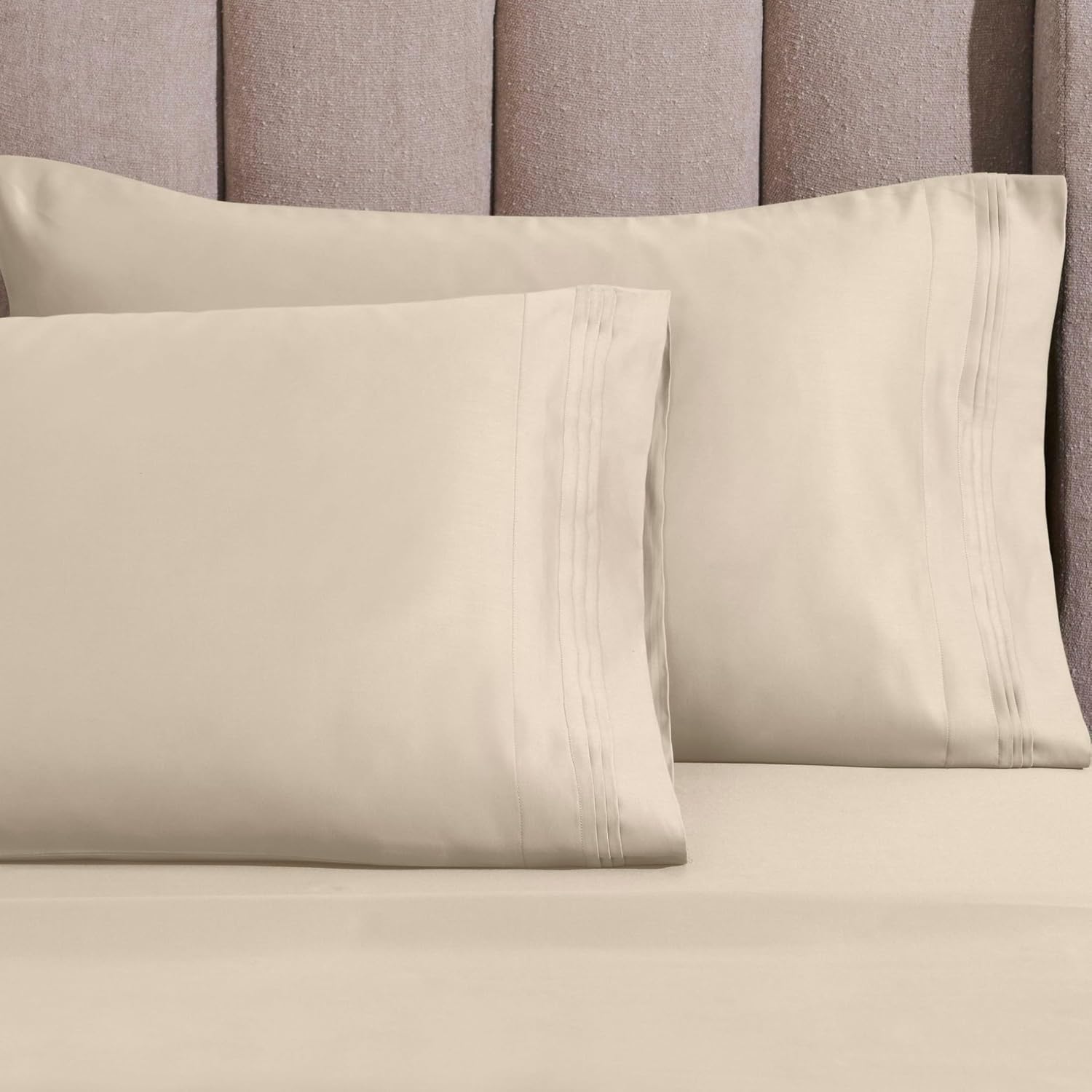Superior Egyptian Cotton 4 Piece Sheet Set, Luxury 1000 Thread Count, Modern Design, Sustainable Sheets, Ultra-Soft Basics, Solid, Deep Pocket Fitted Sheet, Flat Sheet, Pillowcases, King, Ivory
